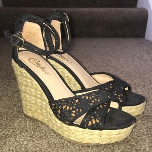 Black Wedge Sandals